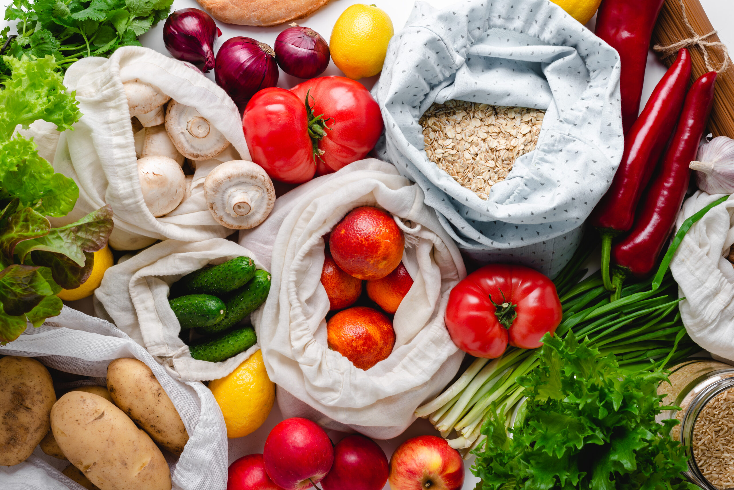 Variety of Fresh Whole Plant Foods Zero Waste Vegan Groceries
